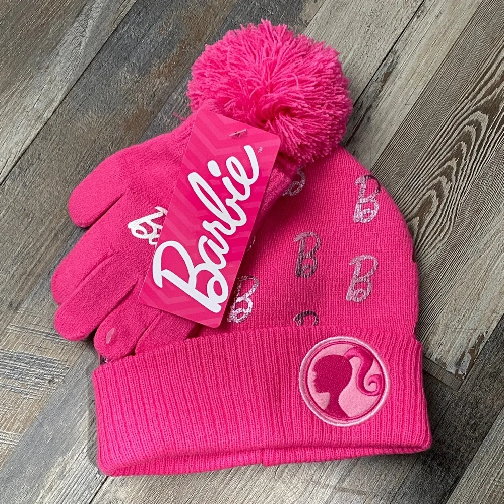Barbie Pink Pom-Pom Hat and Gloves Set